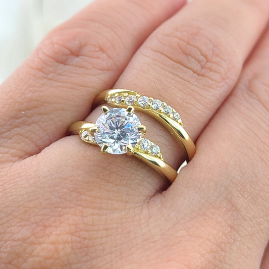 Anillos Dúo Compromiso Oro 10k CZ 6mm 27533