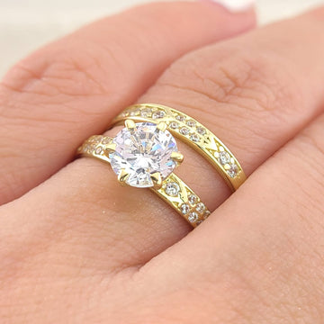 Anillos Dúo Compromiso Oro 10k CZ 6mm 27534