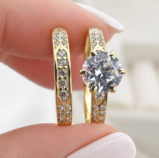 Anillos Dúo Compromiso Oro 10k CZ 6mm 27534