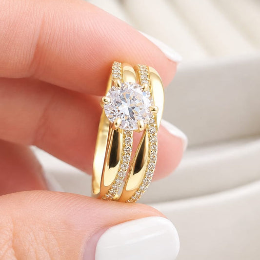 Anillos Dúo Compromiso Oro 10k CZ 6mm 27526