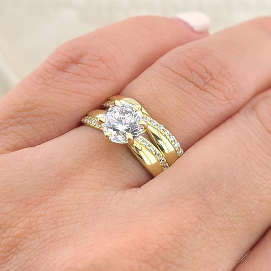 Anillos Dúo Compromiso Oro 10k CZ 6mm 27526