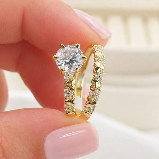 Anillos Dúo Compromiso Oro 10k CZ 6mm 27535