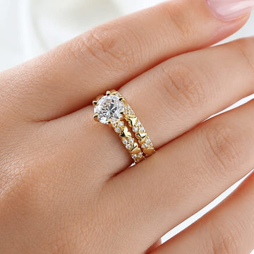 Anillos Dúo Compromiso Oro 10k CZ 6mm 27535