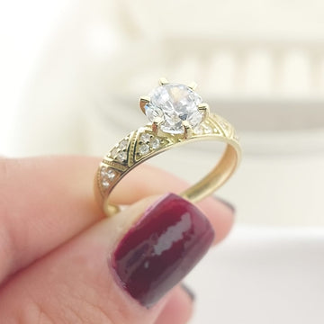 Anillo Compromiso Promesa CZ 6mm Oro 10k 27574