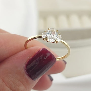 Anillo Compromiso Promesa CZ 6x4mm Oro 10k 27571