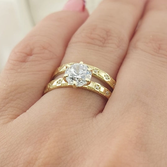 Anillos Dúo Compromiso Oro 10k CZ 6mm 27608