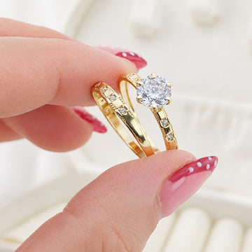 Anillos Dúo Compromiso Oro 10k CZ 6mm 27608