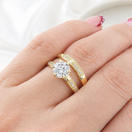 Anillos Dúo Compromiso Oro 10k CZ 6mm 27609