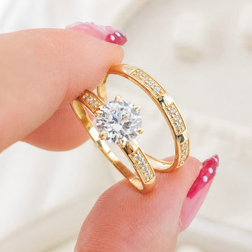 Anillos Dúo Compromiso Oro 10k CZ 6mm 27609