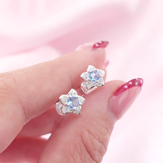 Aretes Flor Chispas 8mm Celeste Plata 925 27665