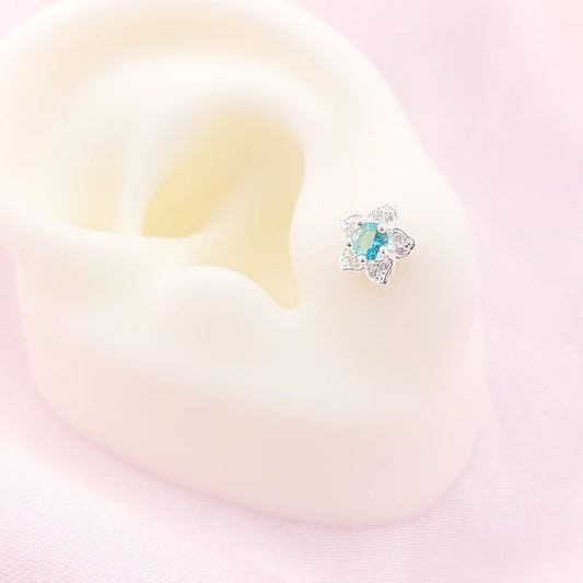 Aretes Flor Chispas 8mm Verde Menta Plata 925 27669