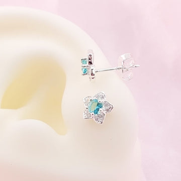 Aretes Flor Chispas 8mm Verde Menta Plata 925 27669