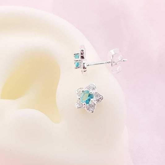 Aretes Flor Chispas 8mm Verde Menta Plata 925 27669