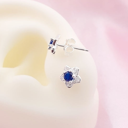 Aretes Flor Chispas 8mm Azul Plata 925 27671