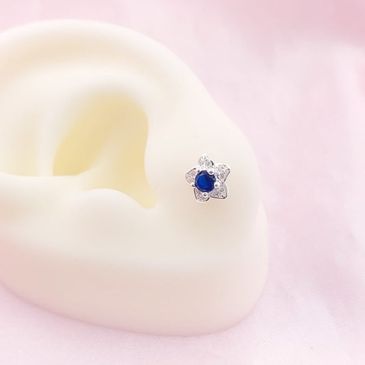 Aretes Flor Chispas 8mm Azul Plata 925 27671