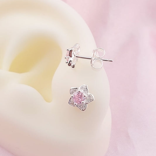 Aretes Flor Chispas 8mm Rosado Plata 925 27666