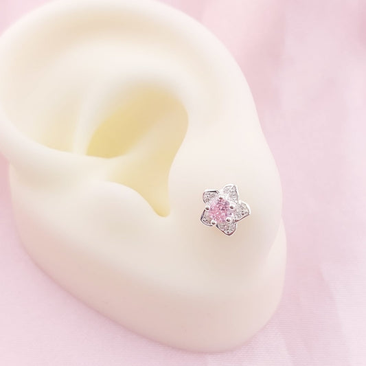 Aretes Flor Chispas 8mm Rosado Plata 925 27666