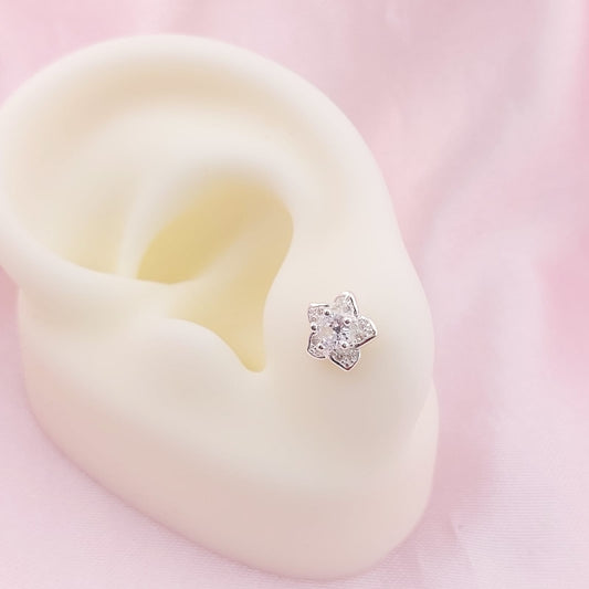 Aretes Flor Chispas 8mm Blanco Plata 925 27672