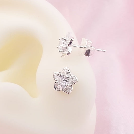 Aretes Flor Chispas 8mm Blanco Plata 925 27672
