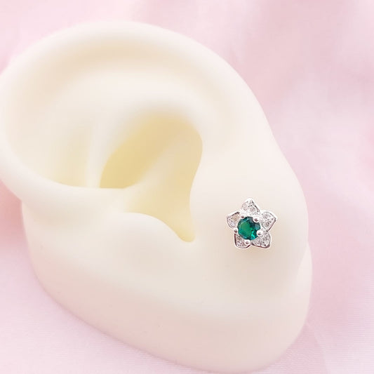 Aretes Flor Chispas 8mm Verde Plata 925 27668