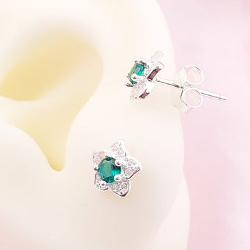 Aretes Flor Chispas 8mm Verde Plata 925 27668