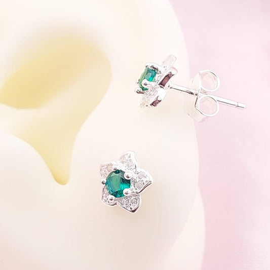 Aretes Flor Chispas 8mm Verde Plata 925 27668