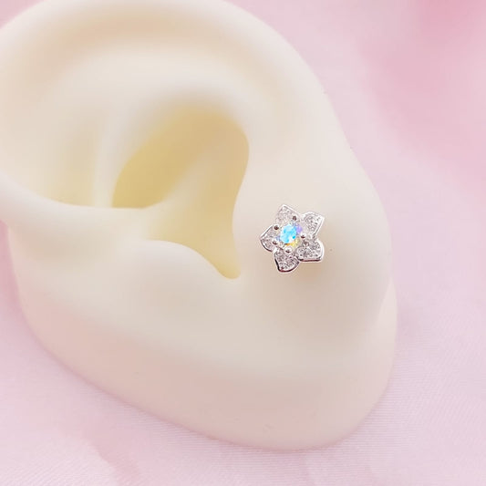 Aretes Flor Chispas 8mm Tornasol Claro Plata 925 27667