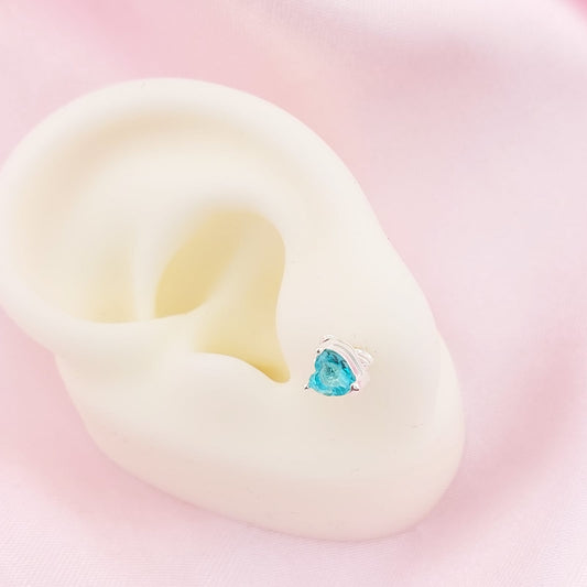 Aretes Corazón Chispas 5mm Verde Menta Plata 925 27673
