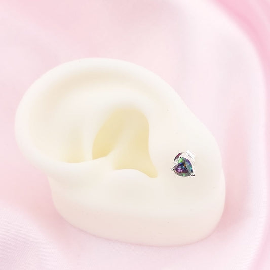 Aretes Corazón Chispas 5mm Tornasol Oscuro 925 27675