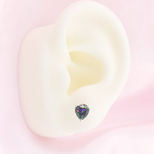 Aretes Corazón Chispas 6mm Tornasol Oscuro 925 27731