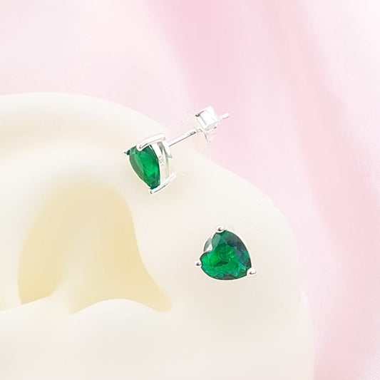 Aretes Corazón Chispas CZ 6mm Verde 925 27733
