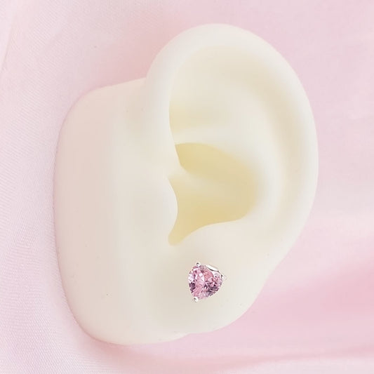 Aretes Corazón Chispas CZ 6mm Rosado 925 27736