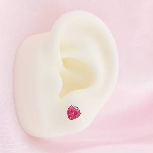 Aretes Corazón Chispas CZ 6mm Color Granada 925 27735