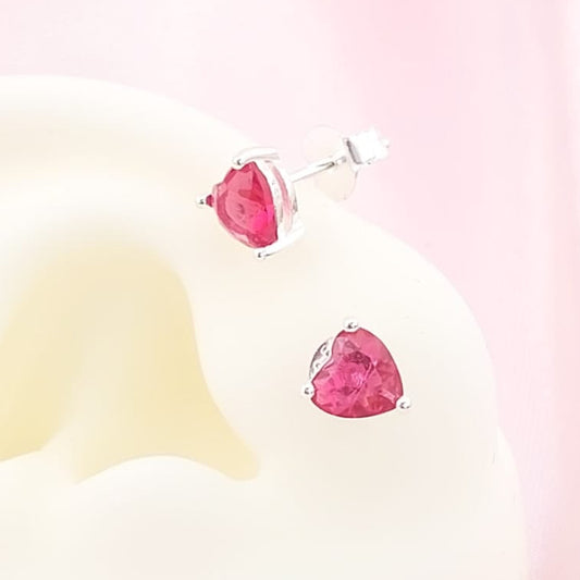 Aretes Corazón Chispas CZ 6mm Color Granada 925 27735