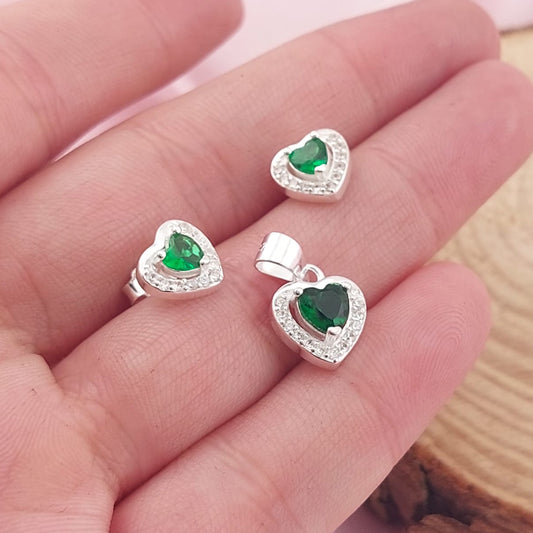 Juego Corazón Verde Dama Plata 925 27742
