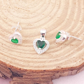 Juego Corazón Verde Dama Plata 925 27742