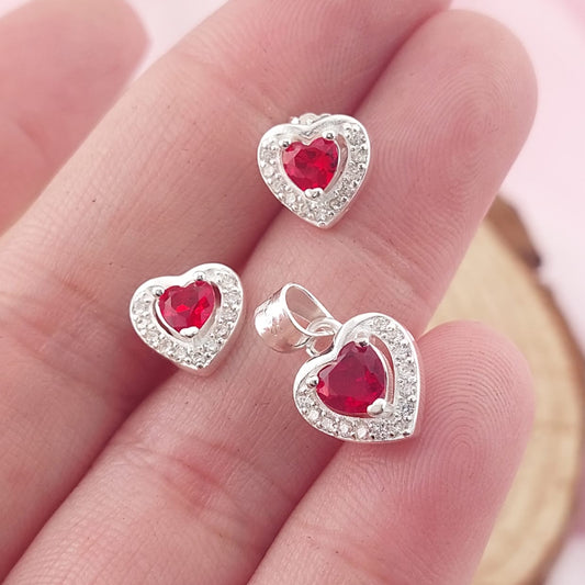 Juego Corazón Granate Dama Plata 925 27740