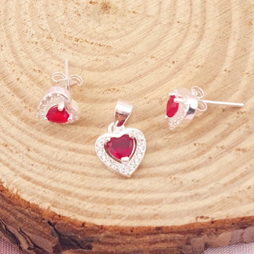 Juego Corazón Granate Dama Plata 925 27740