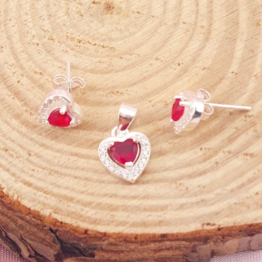 Juego Corazón Granate Dama Plata 925 27740