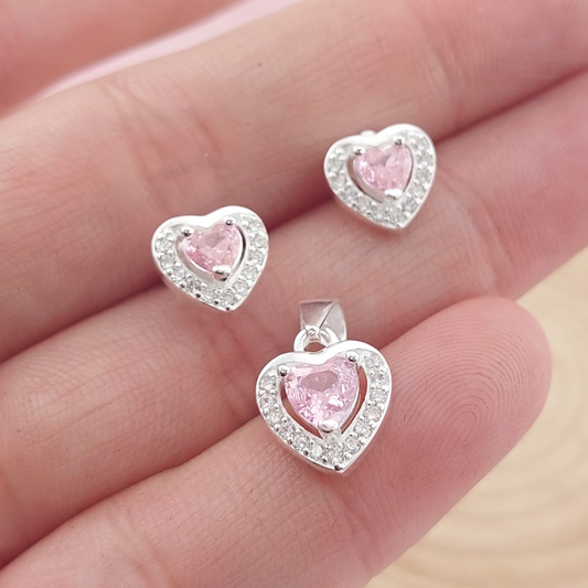 Juego Corazón Rosado Dama Plata 925 27741