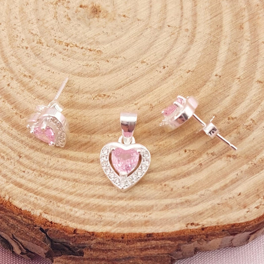 Juego Corazón Rosado Dama Plata 925 27741