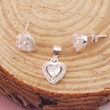 Juego Corazón Blanco Dama Plata 925 27738
