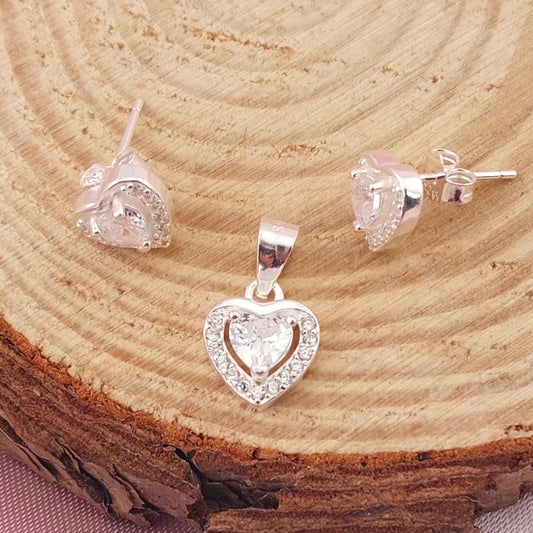 Juego Corazón Blanco Dama Plata 925 27738