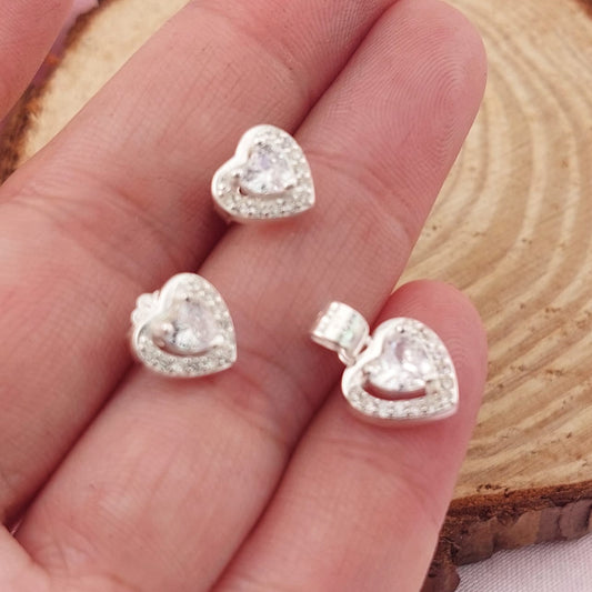 Juego Corazón Blanco Dama Plata 925 27738
