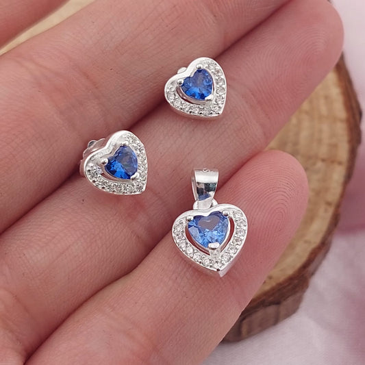 Juego Corazón Zafiro Dama Plata 925 27743