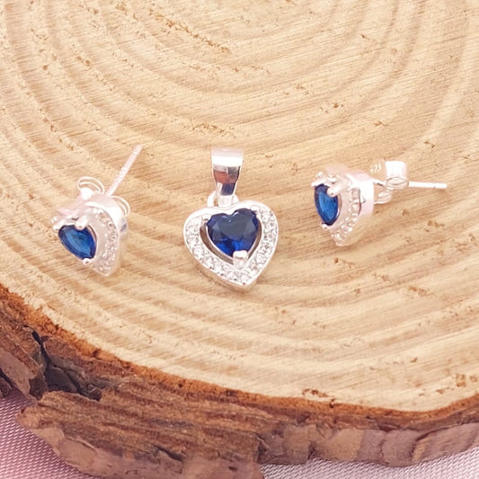 Juego Corazón Azul Dama Plata 925 27744