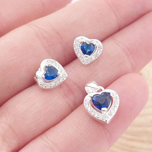 Juego Corazón Azul Dama Plata 925 27744