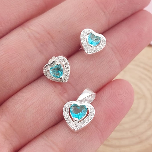 Juego Corazón Verde Turquesa Dama Plata 925 27739