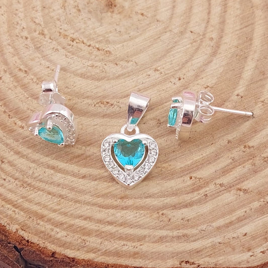 Juego Corazón Verde Turquesa Dama Plata 925 27739