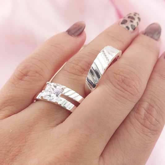 Anillos Tríos Matrimonio Plata 925 CZ Cuadra 6x6mm 27752